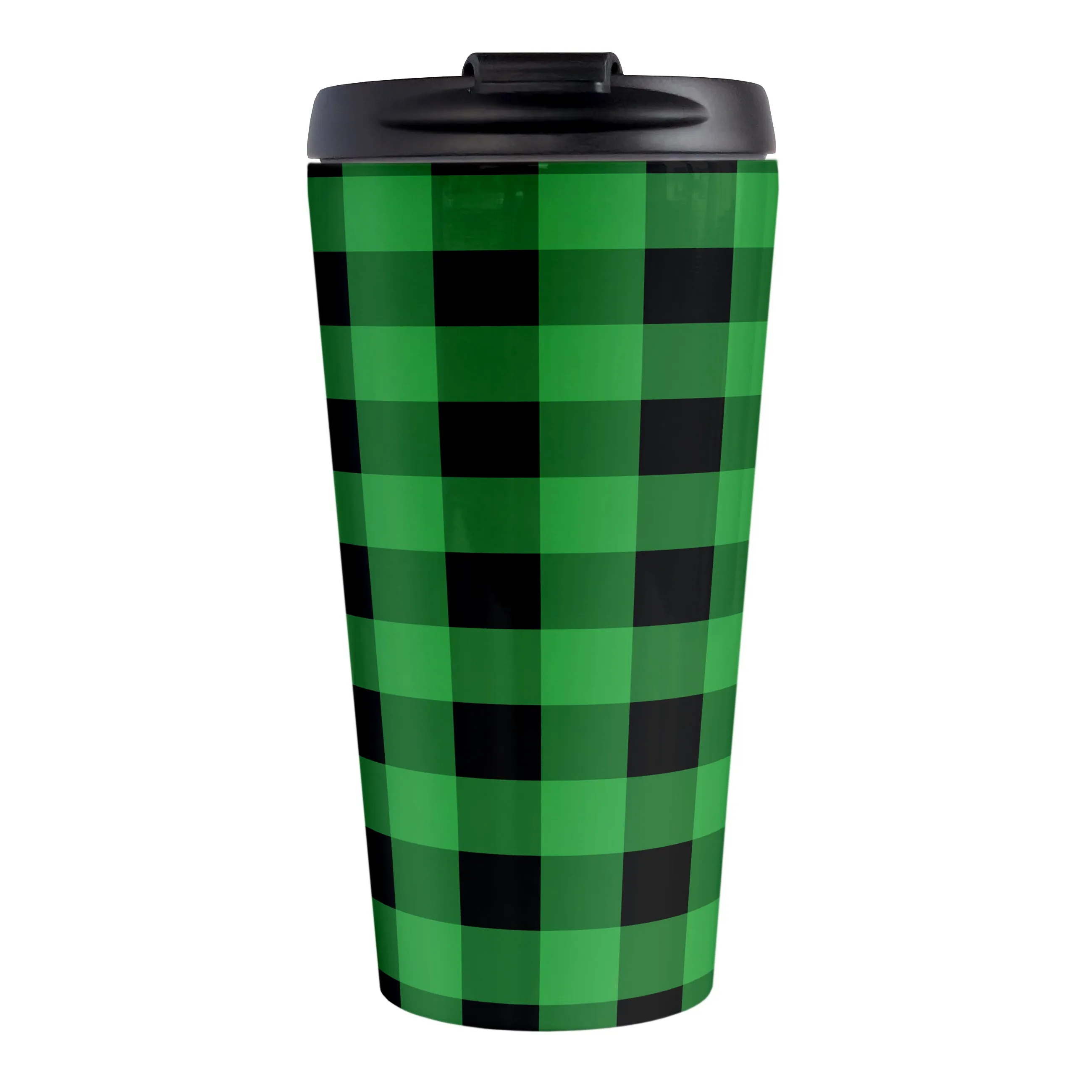 Green and Black Buffalo Plaid Travel Mug