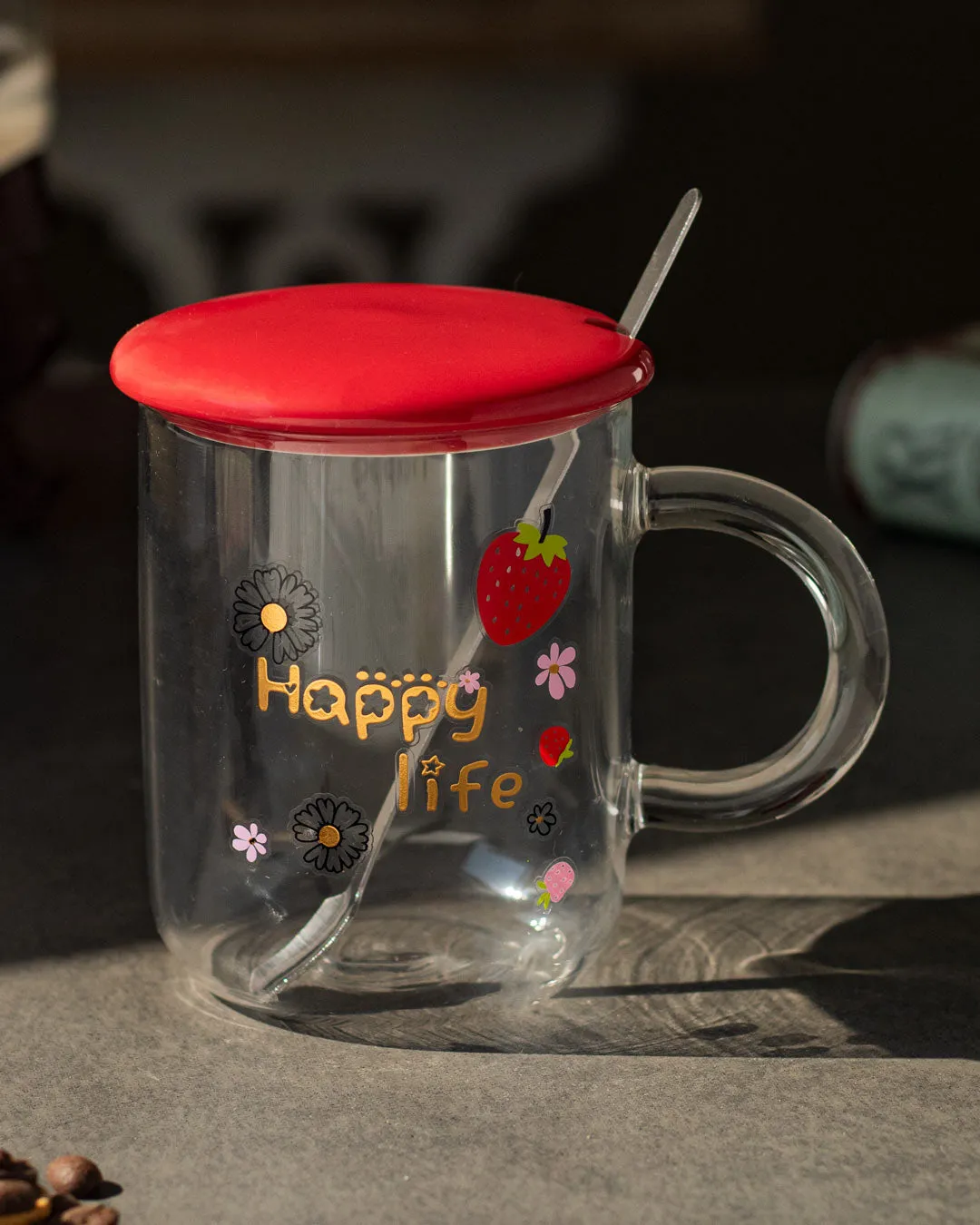 'Happy Life' Clear Coffee/Milk Mug