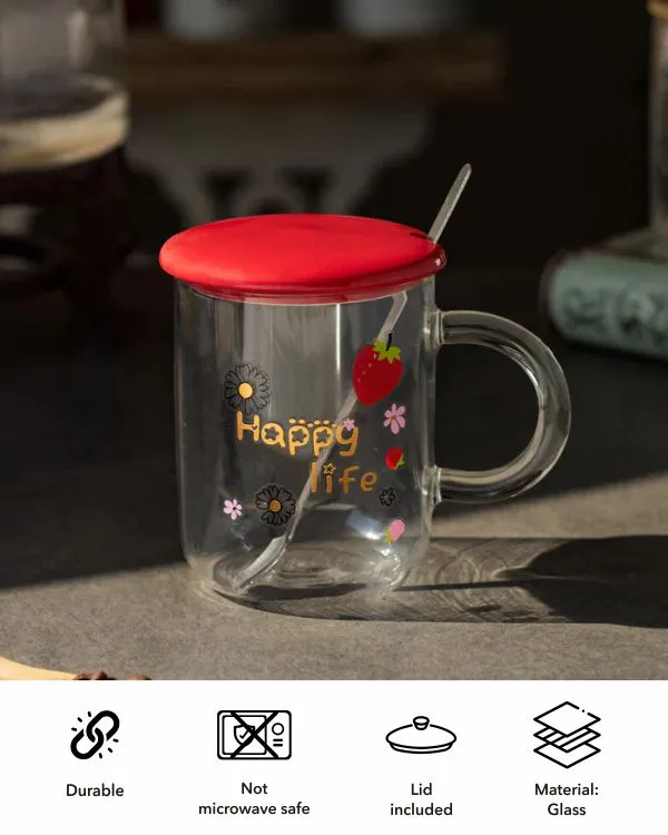 'Happy Life' Clear Coffee/Milk Mug