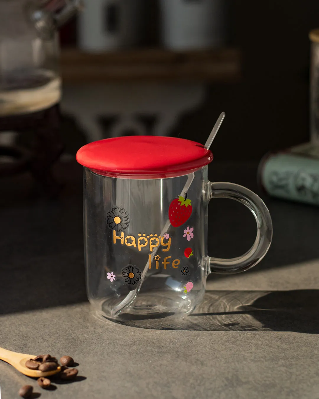 'Happy Life' Clear Coffee/Milk Mug