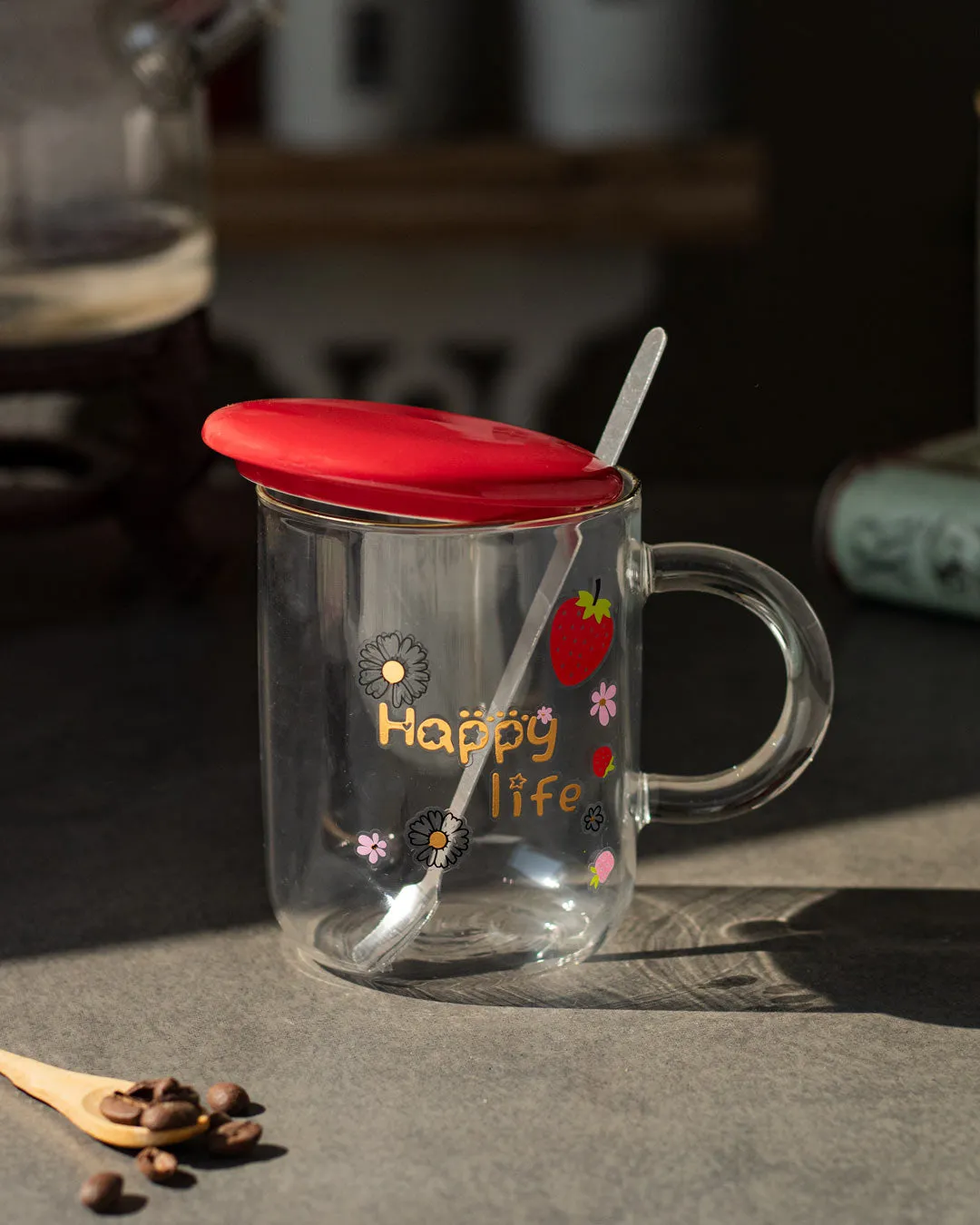 'Happy Life' Clear Coffee/Milk Mug