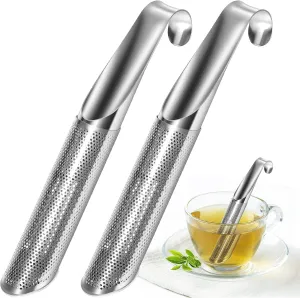 Homaxa Tea Infuser, Stainless Steel Tea Infuser Stick Pipe Tea Diffuser for Loose Tea Leaf, Tea Leaf Diffuser Food Grade Fine Mesh Tea Filter | Pack 2 | Silver