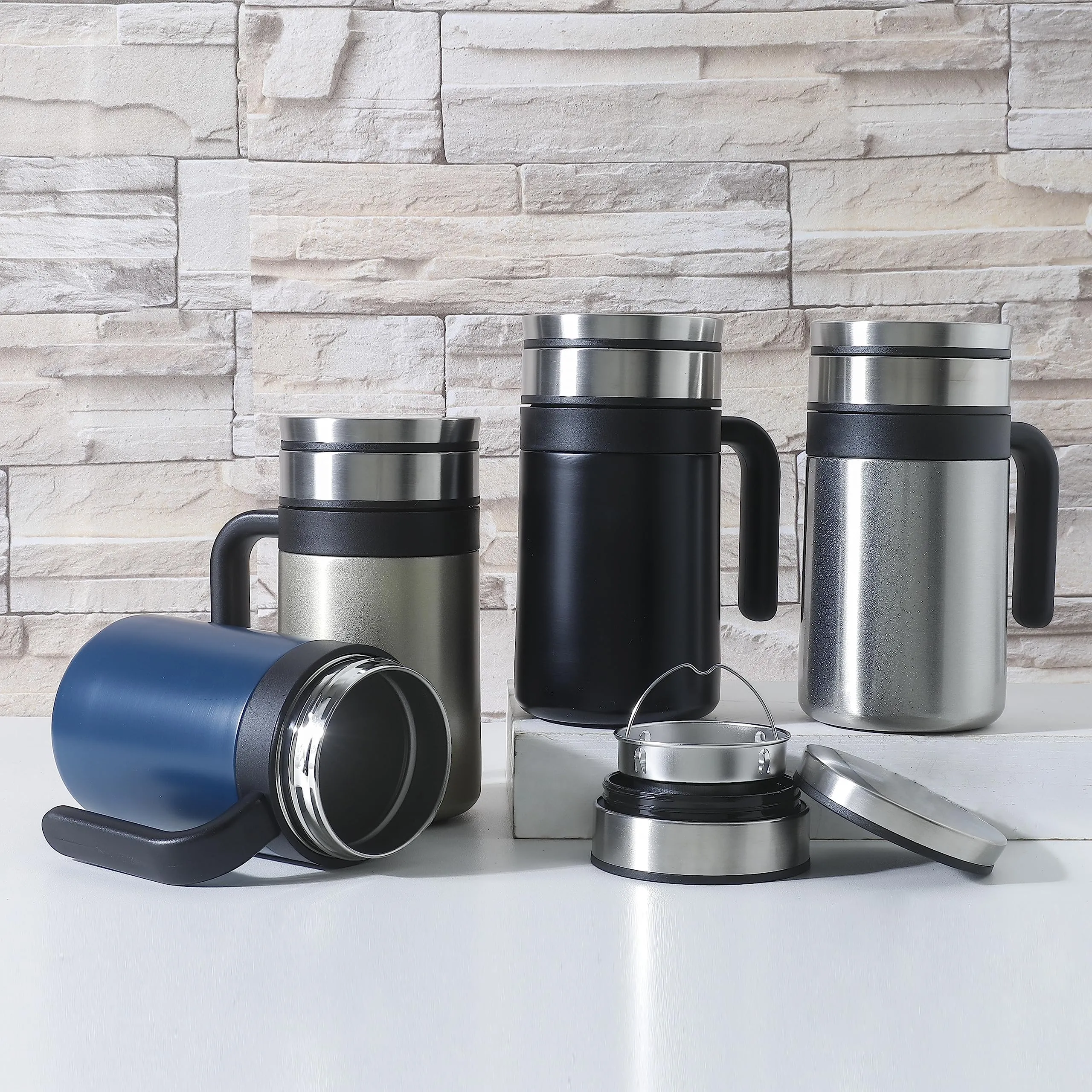 Homestic Stainless Steel Vacuum Insulated Travel Mug with Lid 420 ML (Silver)