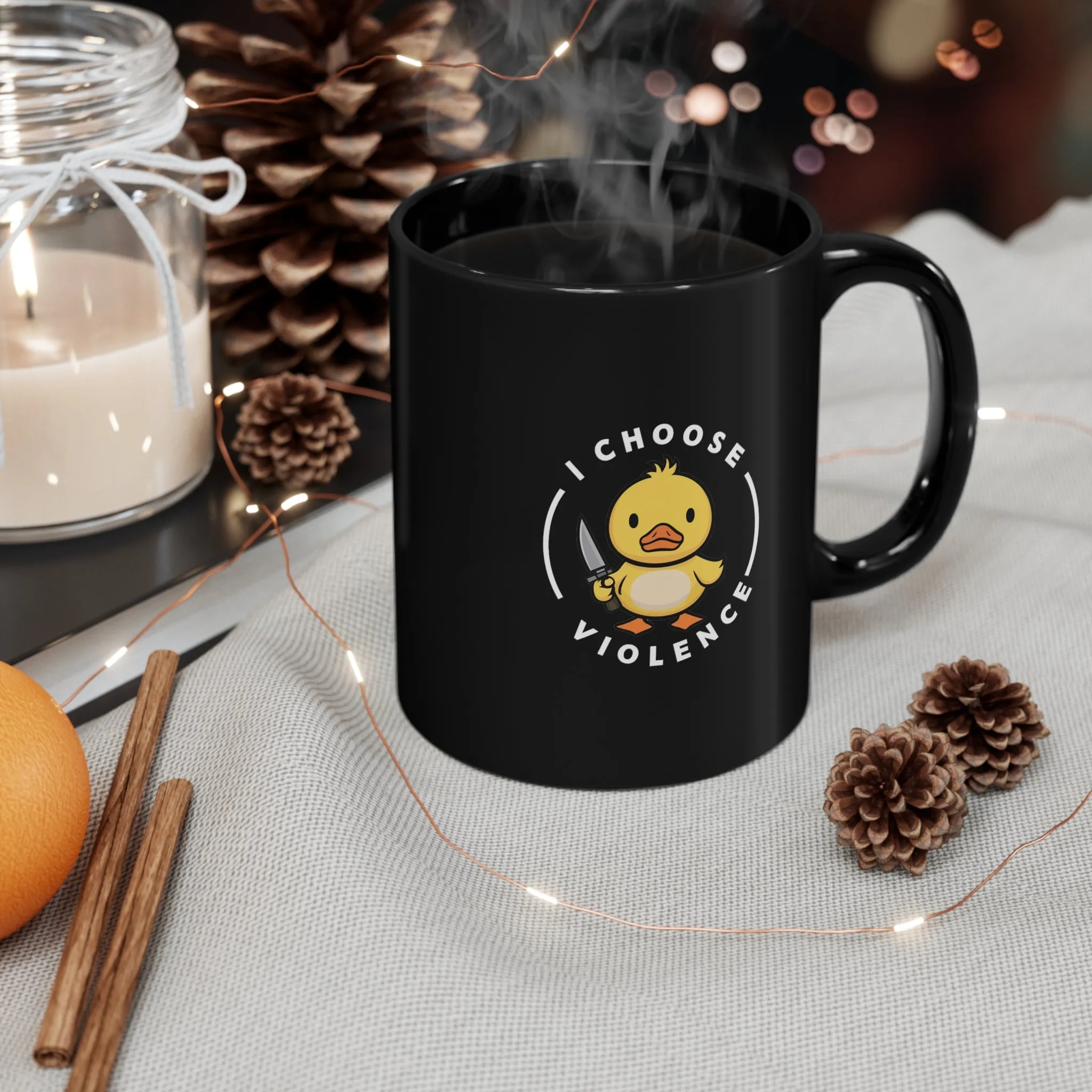 I Choose Violence Duck Black Mug (11oz, 15oz) Cute Joke Humour Humor Birthday Christmas Valentine's Gift Cup Adorable Ducks