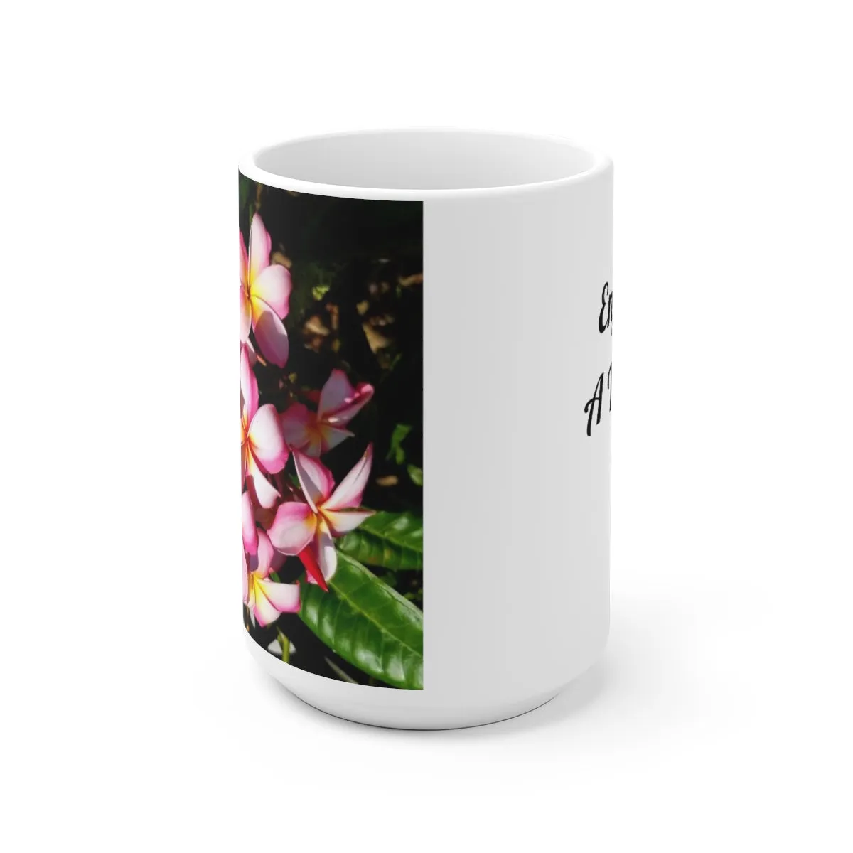 Islander Style Striped Pink Plumeria Ceramic Mug, 11oz and 15oz