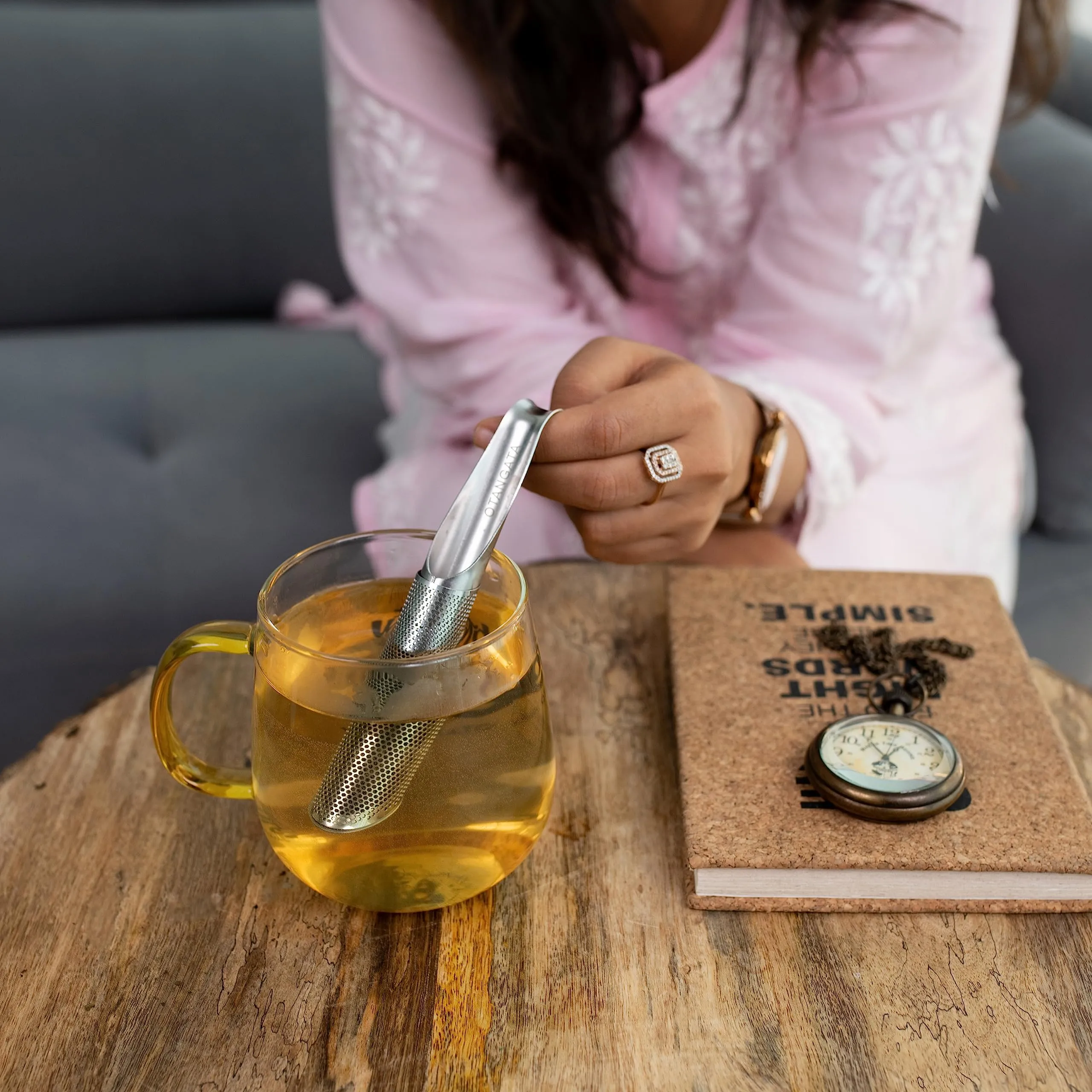 JustBrew® Volcan Tea Infuser (Set of 2) Stainless Steel Filter | Green Loose-Leaf Tea Stainer for Pocket Travel | Pipe Design Metal Tea Strainer for Mug