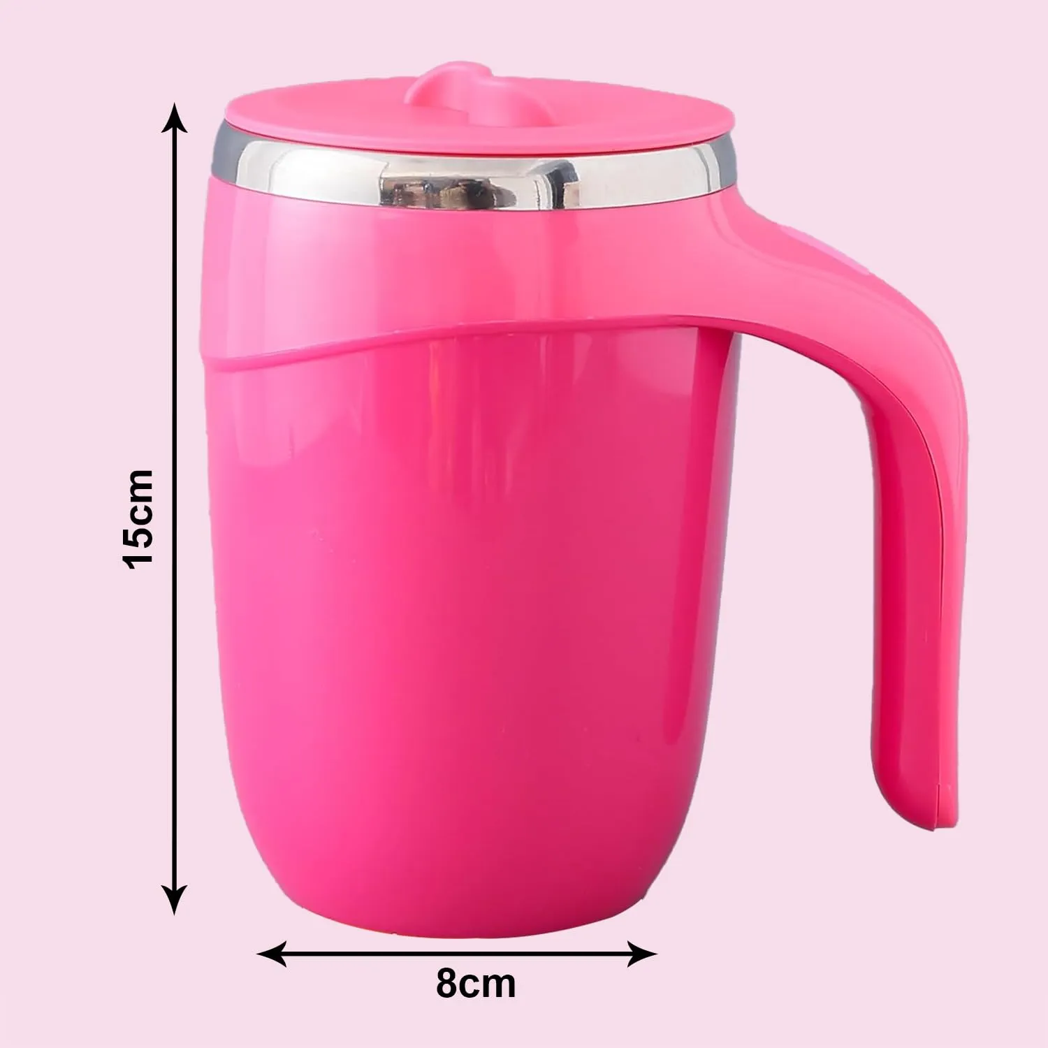 Kuber Industries Pack of 6 Anti-Fall Insulated Coffee Mug with Suction Bottom | Leak-Proof Stainless Steel Tumbler | Coffee Mug with Lid and Handle | 500 ML | Pink