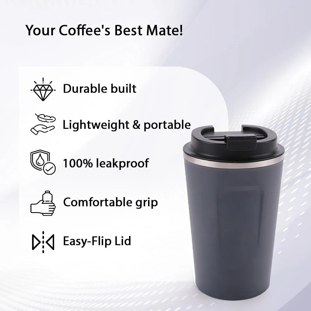 Kuber Industries Stainless Steel Insulated Coffee Cup with Sipper Mouth|Travel Coffee Mug 380 ML-Pack of 6|Blue|