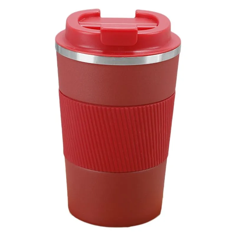 Kuber Industries Stainless Steel Insulated Coffee Mug with Sleeve|Travel Coffee Mug 380 ML-Pack of 3|Red|