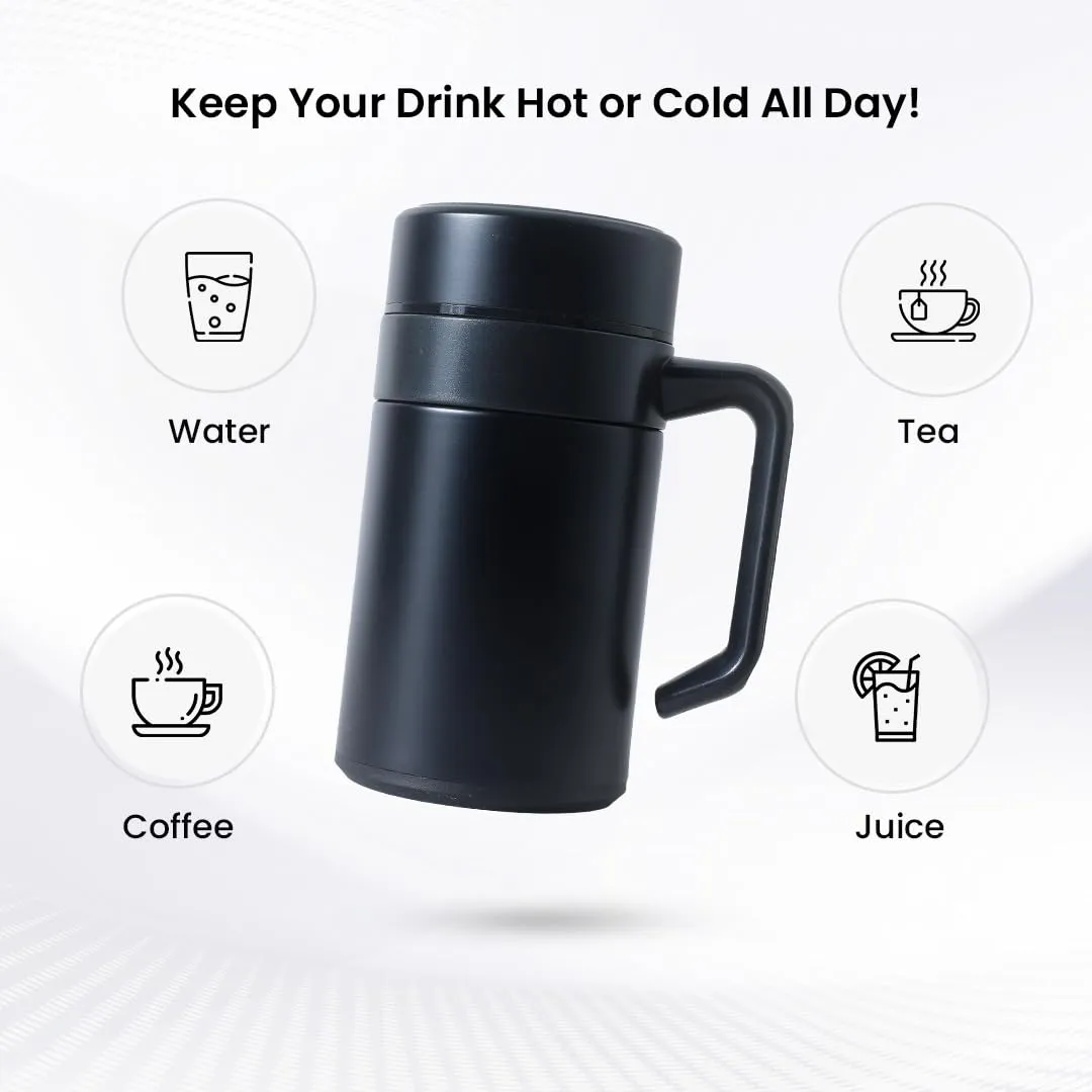 Kuber industries Stainless Steel Vacuum Insulated Mug with Lid 400 ML-Pack of 4 (Black)