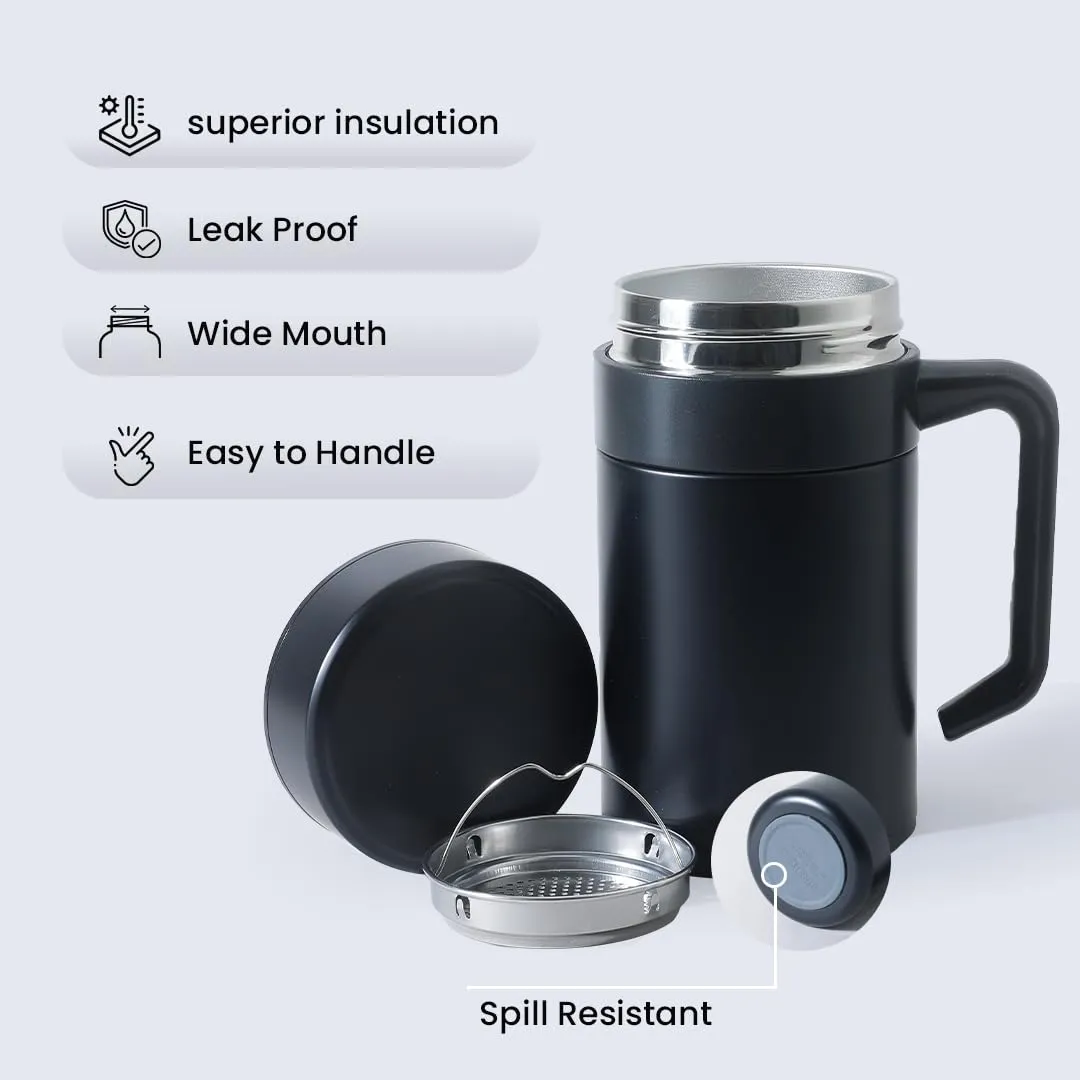 Kuber industries Stainless Steel Vacuum Insulated Mug with Lid 400 ML-Pack of 4 (Black)