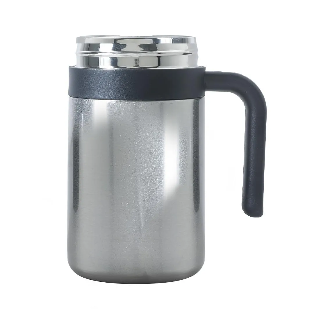 Kuber industries Stainless Steel Vacuum Insulated Travel Mug with Lid 420 ML-Pack of 2 (Silver)