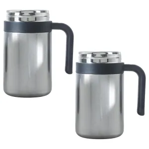 Kuber industries Stainless Steel Vacuum Insulated Travel Mug with Lid 420 ML-Pack of 2 (Silver)