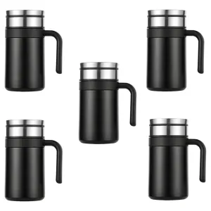 Kuber industries Stainless Steel Vacuum Insulated Travel Mug with Lid 420 ML-Pack of 4 (Black)