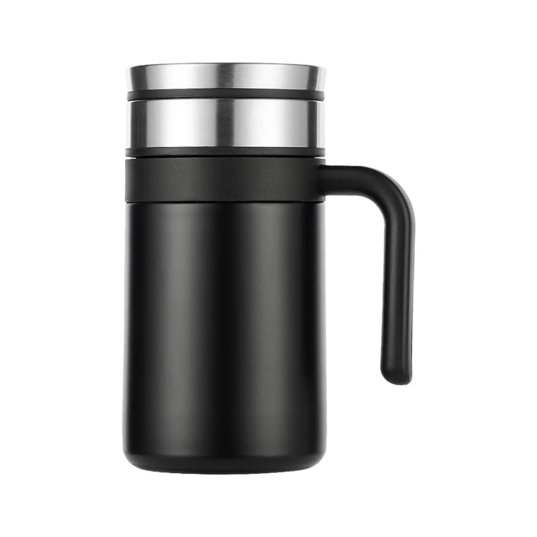 Kuber industries Stainless Steel Vacuum Insulated Travel Mug with Lid 420 ML-Pack of 4 (Black)