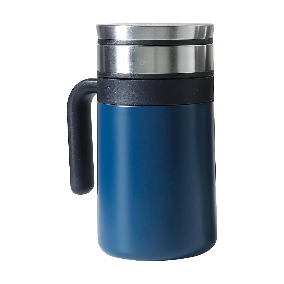 Kuber industries Stainless Steel Vacuum Insulated Travel Mug with Lid 420 ML-Pack of 4 (Blue)