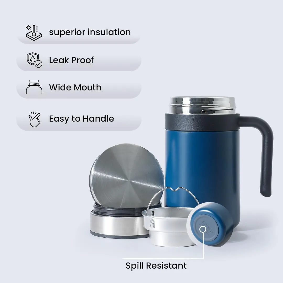 Kuber industries Stainless Steel Vacuum Insulated Travel Mug with Lid 420 ML-Pack of 4 (Blue)