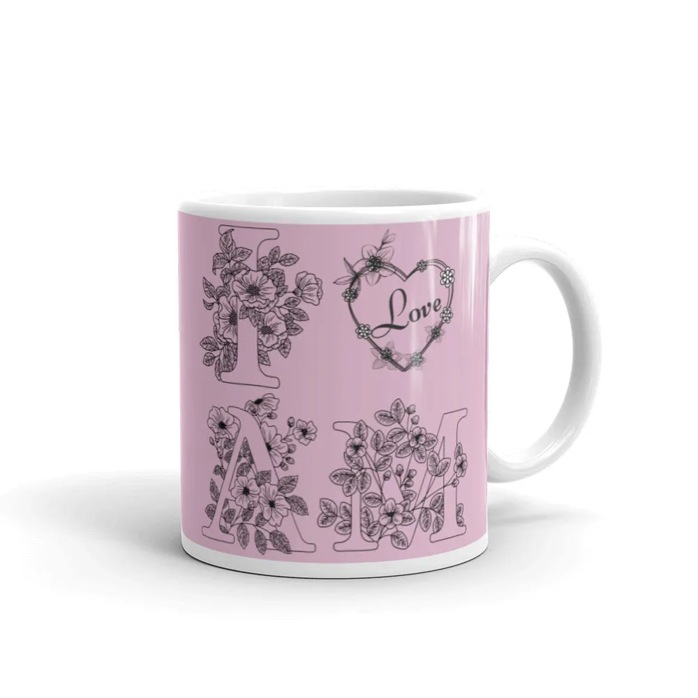 Light pink i am love print coffee mug