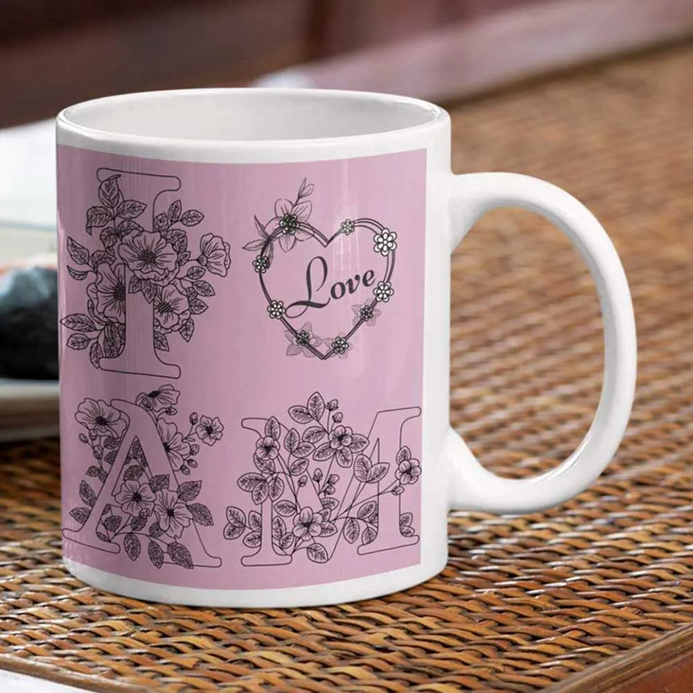 Light pink i am love print coffee mug