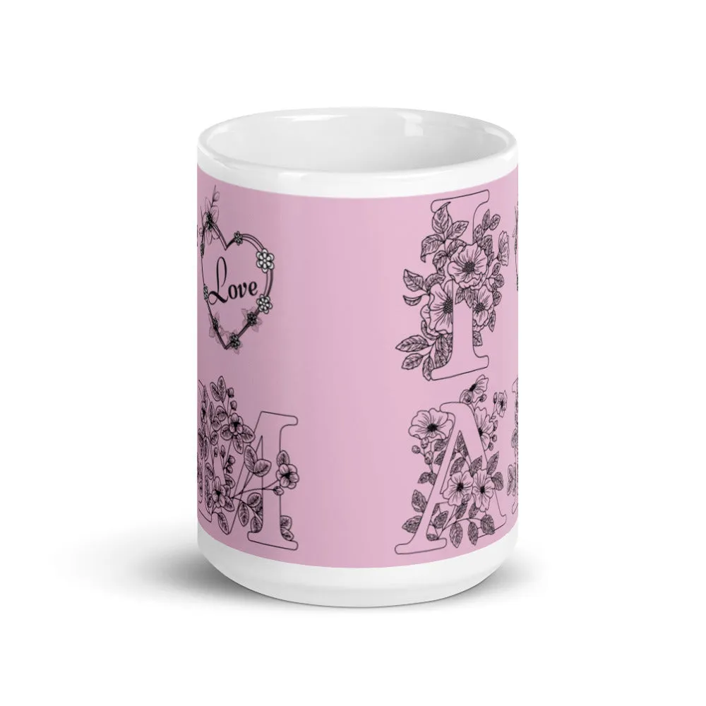 Light pink i am love print coffee mug