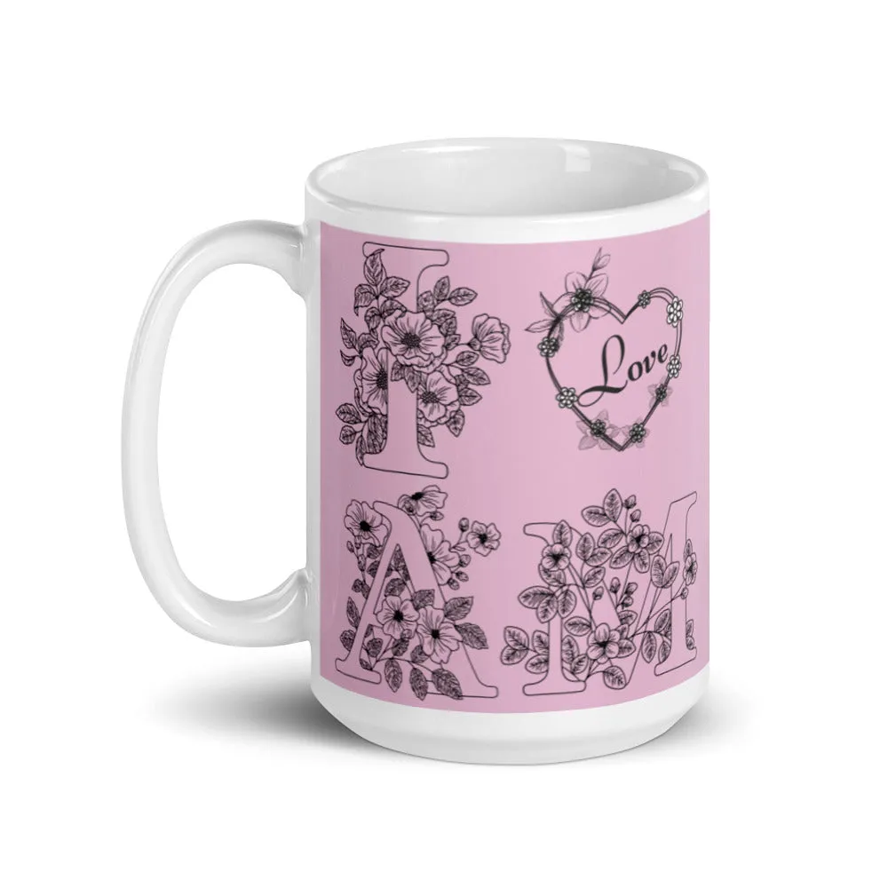 Light pink i am love print coffee mug