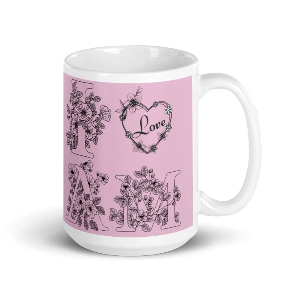 Light pink i am love print coffee mug