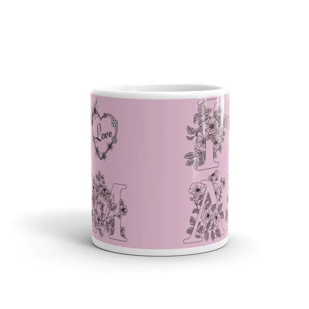 Light pink i am love print coffee mug