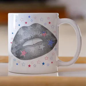 Lips with usa flag print coffee mug