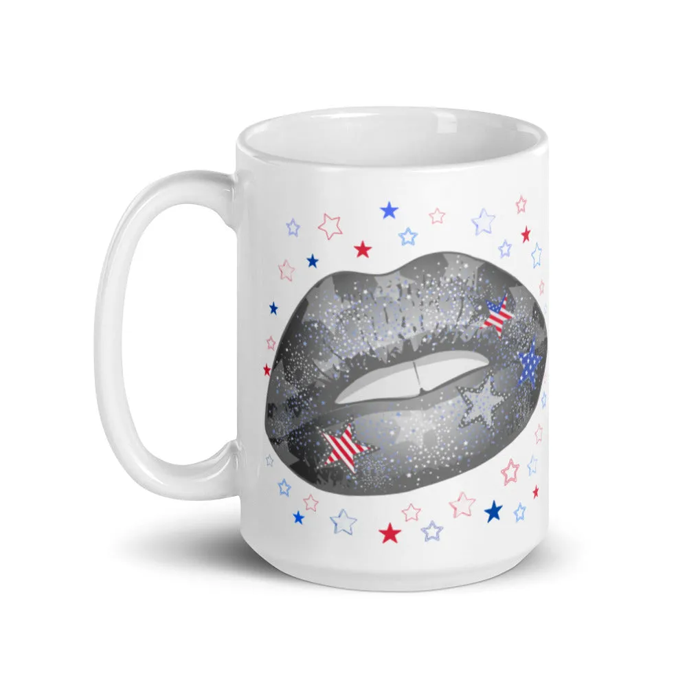 Lips with usa flag print coffee mug