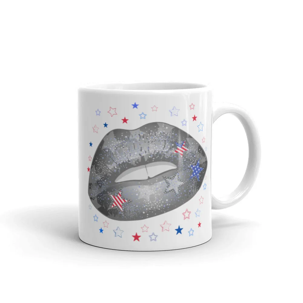 Lips with usa flag print coffee mug