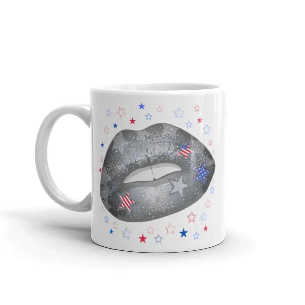 Lips with usa flag print coffee mug