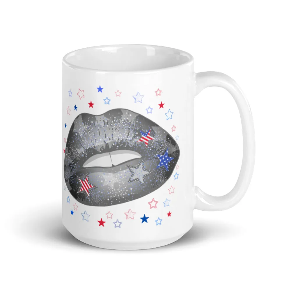 Lips with usa flag print coffee mug