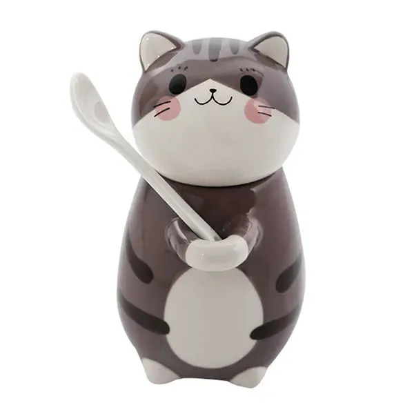 Lucky Cat Ceramic Coffee Mug with Spoon