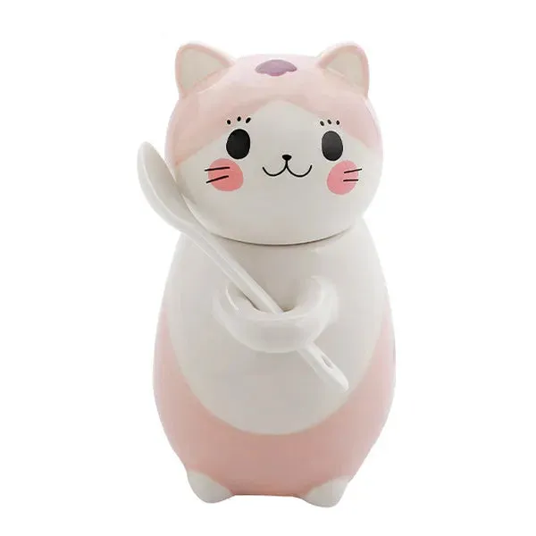 Lucky Cat Ceramic Coffee Mug with Spoon