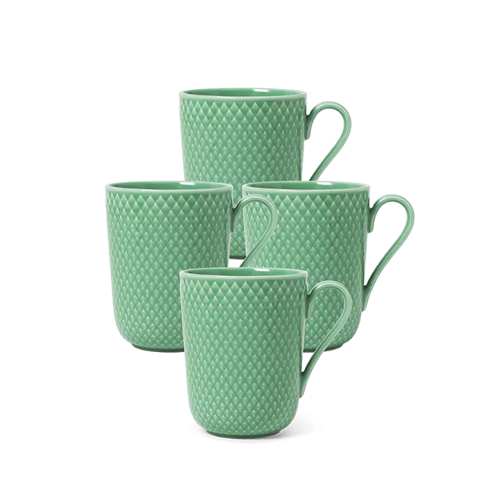 Lyngby Porcelæn Rhombe Color Mug With Handle Set, Green, 11.2 Oz, 4 Pcs.