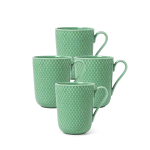 Lyngby Porcelæn Rhombe Color Mug With Handle Set, Green, 11.2 Oz, 4 Pcs.