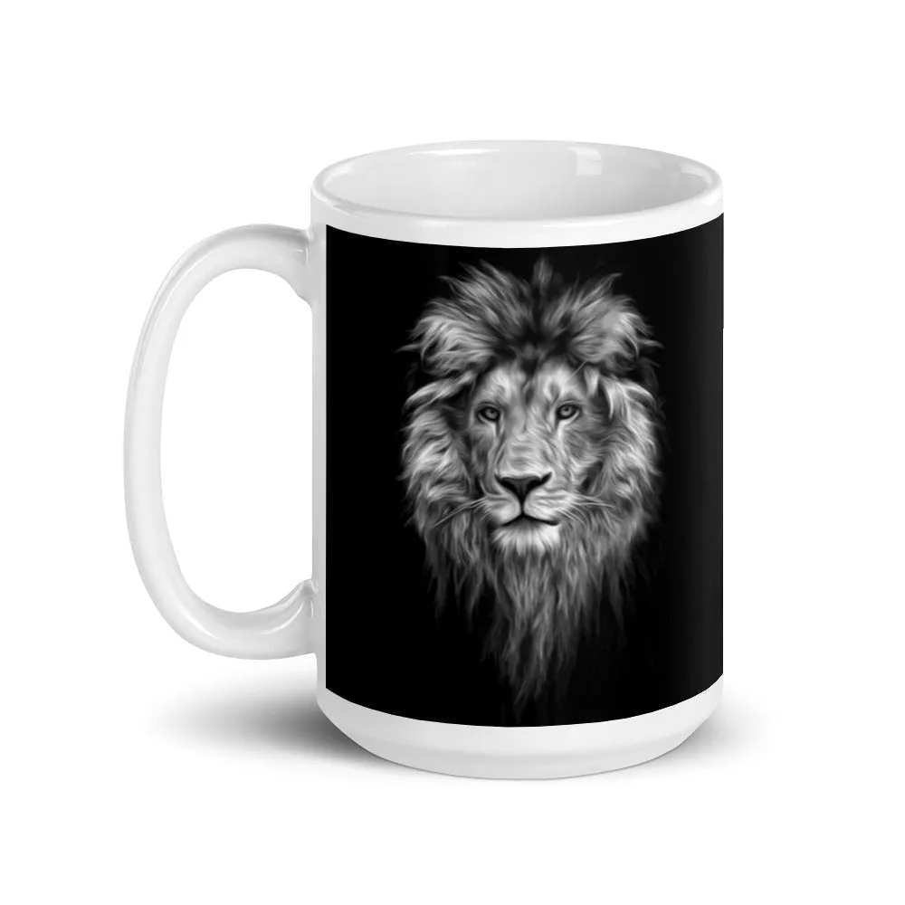 Majestic Monochrome: Black and White Lion Ceramic Coffee Mug