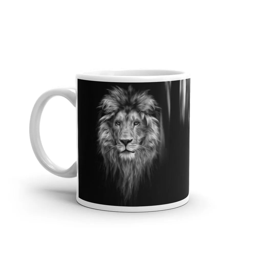 Majestic Monochrome: Black and White Lion Ceramic Coffee Mug