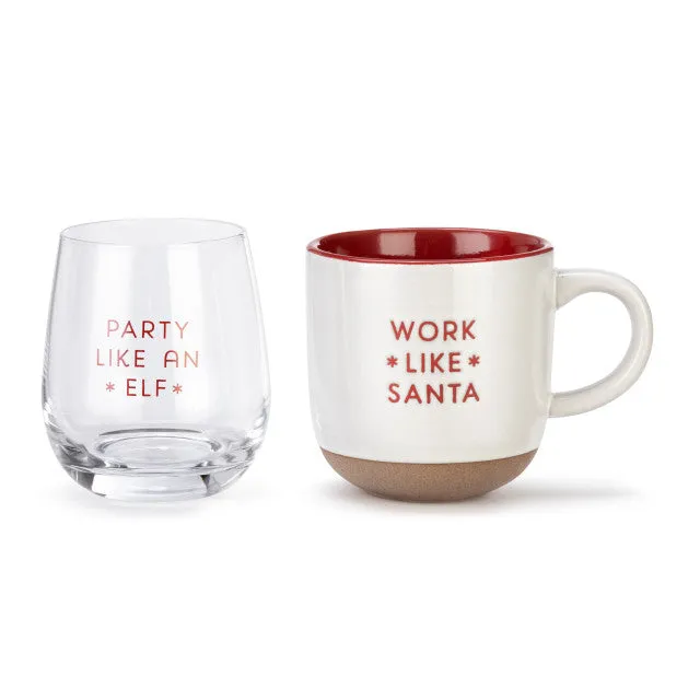 Mug and Glass Set - Santa & Elf