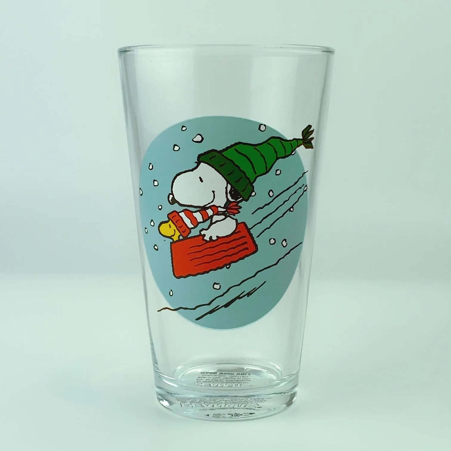 Peanuts Christmas Snoopy & Woodstock Drinking Glasses Collectors Series Set of Two 16oz with Ice Tray