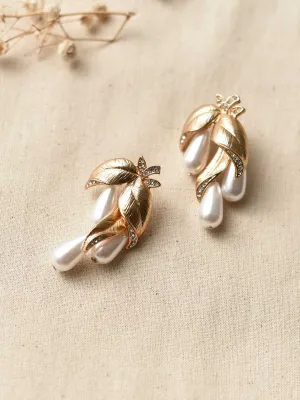 Pearl Droplet Leafs Vintage Style Earrings