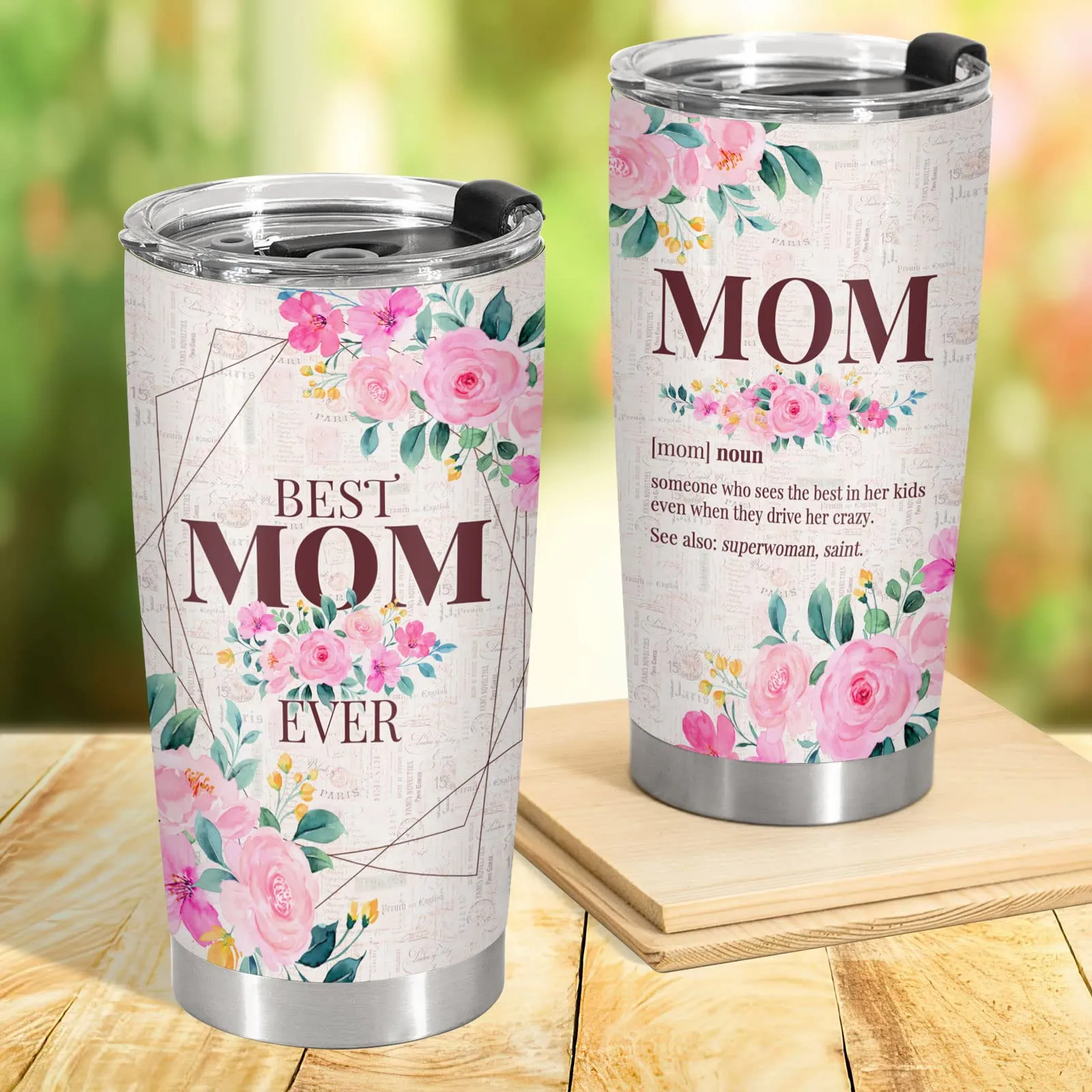 Perfect Gift for Mom - Stainless Steel Floral Mom Tumbler with Lid 20 oz