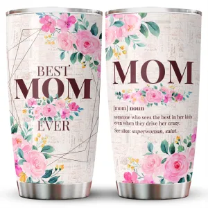 Perfect Gift for Mom - Stainless Steel Floral Mom Tumbler with Lid 20 oz