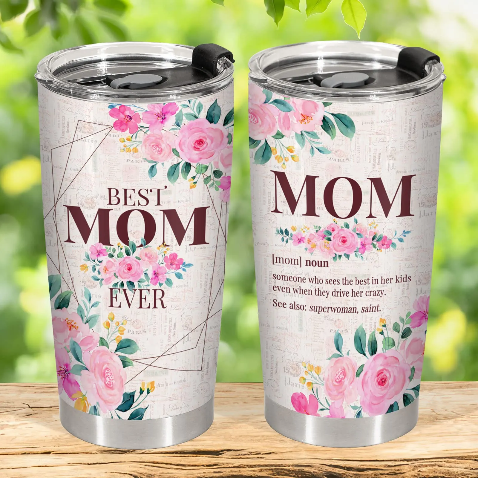 Perfect Gift for Mom - Stainless Steel Floral Mom Tumbler with Lid 20 oz