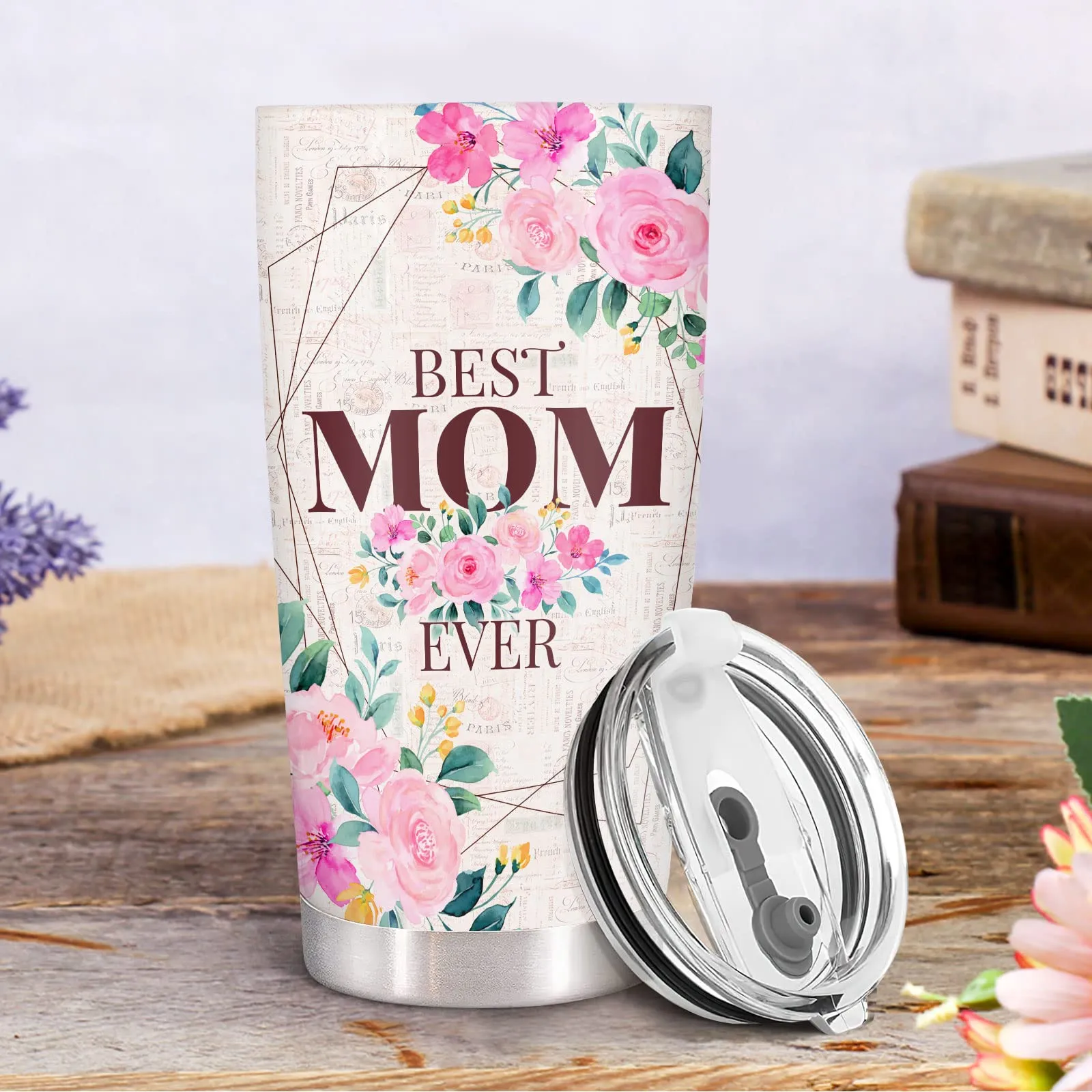 Perfect Gift for Mom - Stainless Steel Floral Mom Tumbler with Lid 20 oz