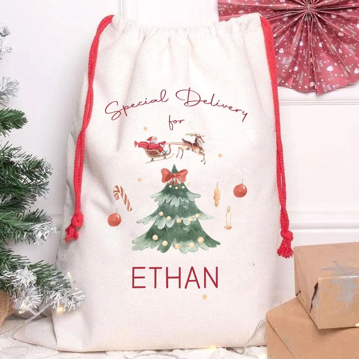 Personalised Christmas Sack Stocking Set, Santa Christmas Mug Stocking Sets, Xmas Santa Bag, Custom Christmas Stocking, Santa Sack