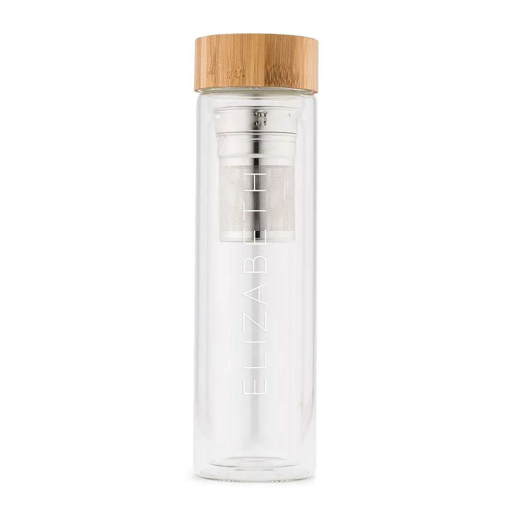 PERSONALIZED GLASS TEA INFUSER TRAVEL MUG - CONTEMPORARY VERTICAL PRINT