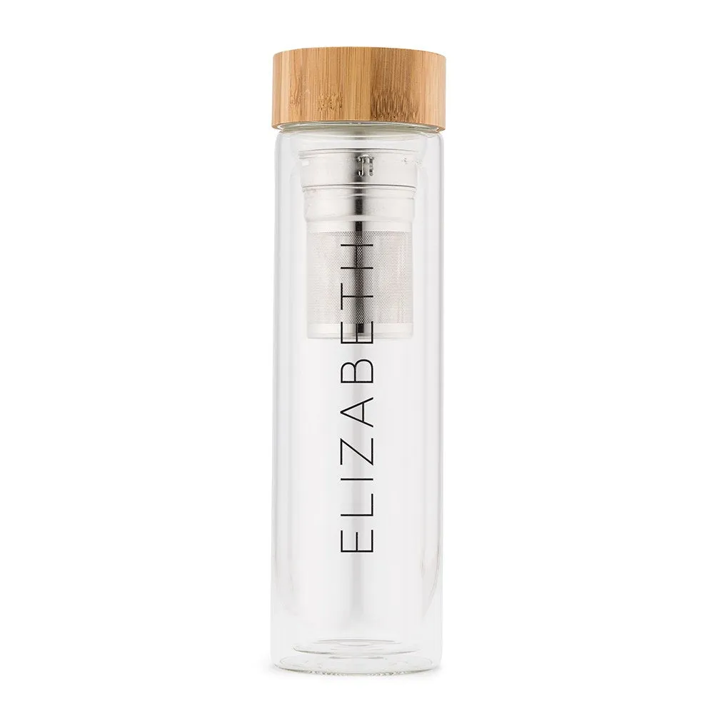 PERSONALIZED GLASS TEA INFUSER TRAVEL MUG - CONTEMPORARY VERTICAL PRINT