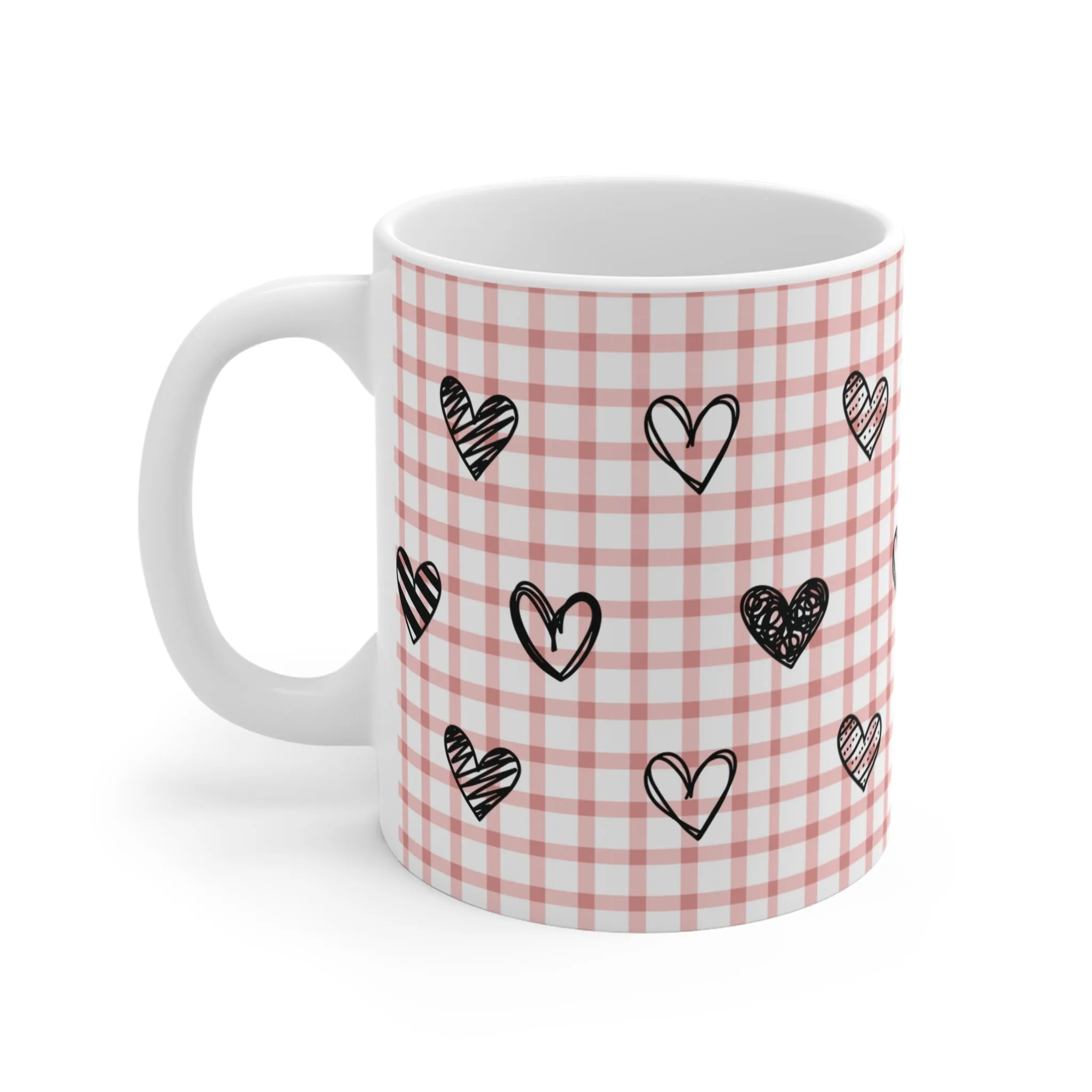 Plaid and Hearts Pink Mug