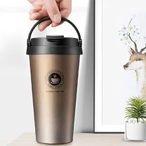 PLUMAZE Stainless Steel Vacuum Insulated Travel Tea and Coffee Mug -Insulated Cup for Hot & Cold Drinks, Travel Thermos Flask with Lid- Golden (Golden)